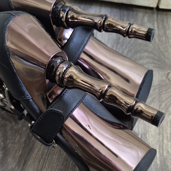 Muerto Gothic Finger Bone Heel Skull Buckle Mid Calf Boots Demonia 1026 Sz 7 - Picture 11 of 15